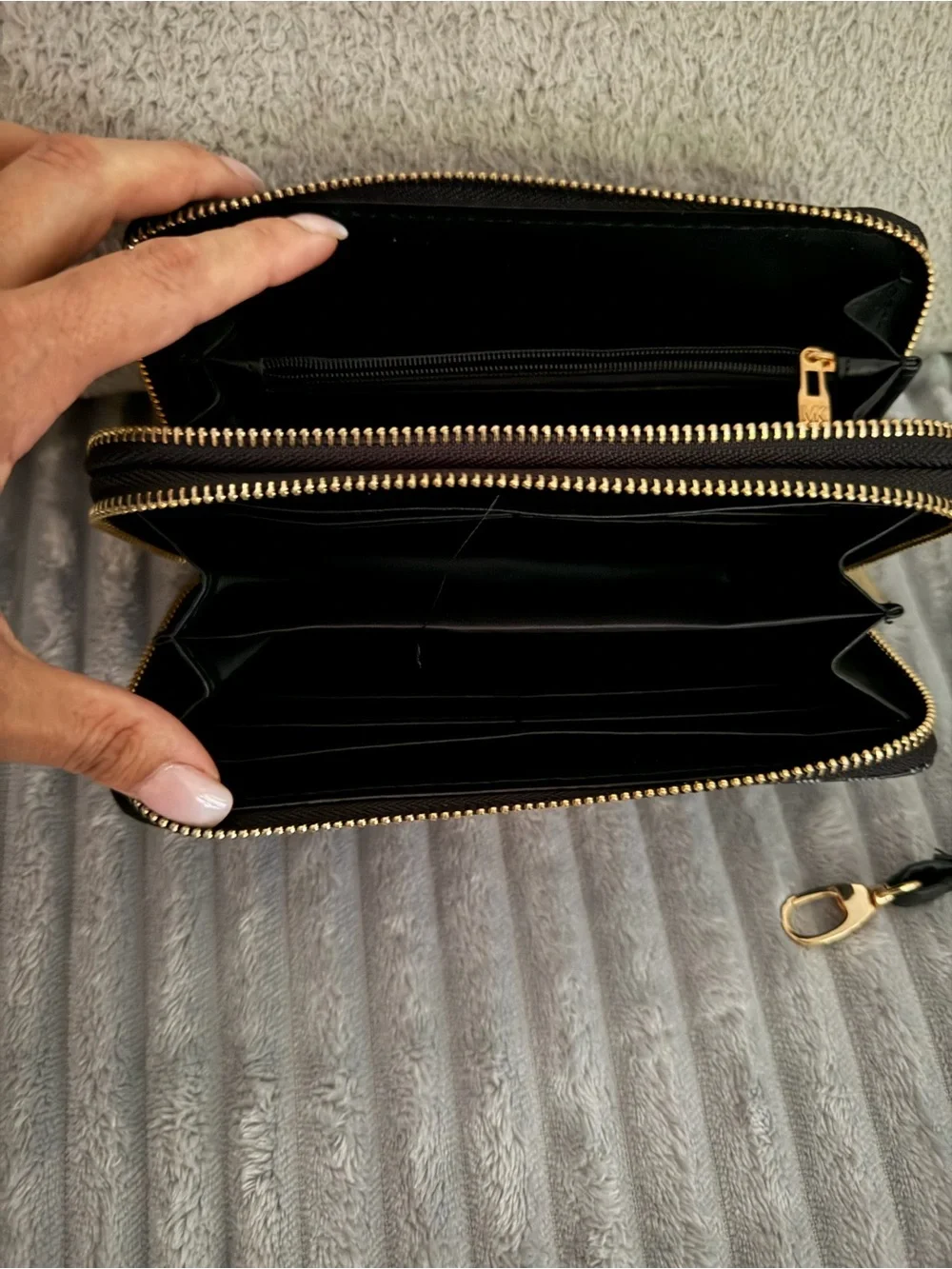 Michael Kors Black MK Logo Zip Wallet with Gold Medallion